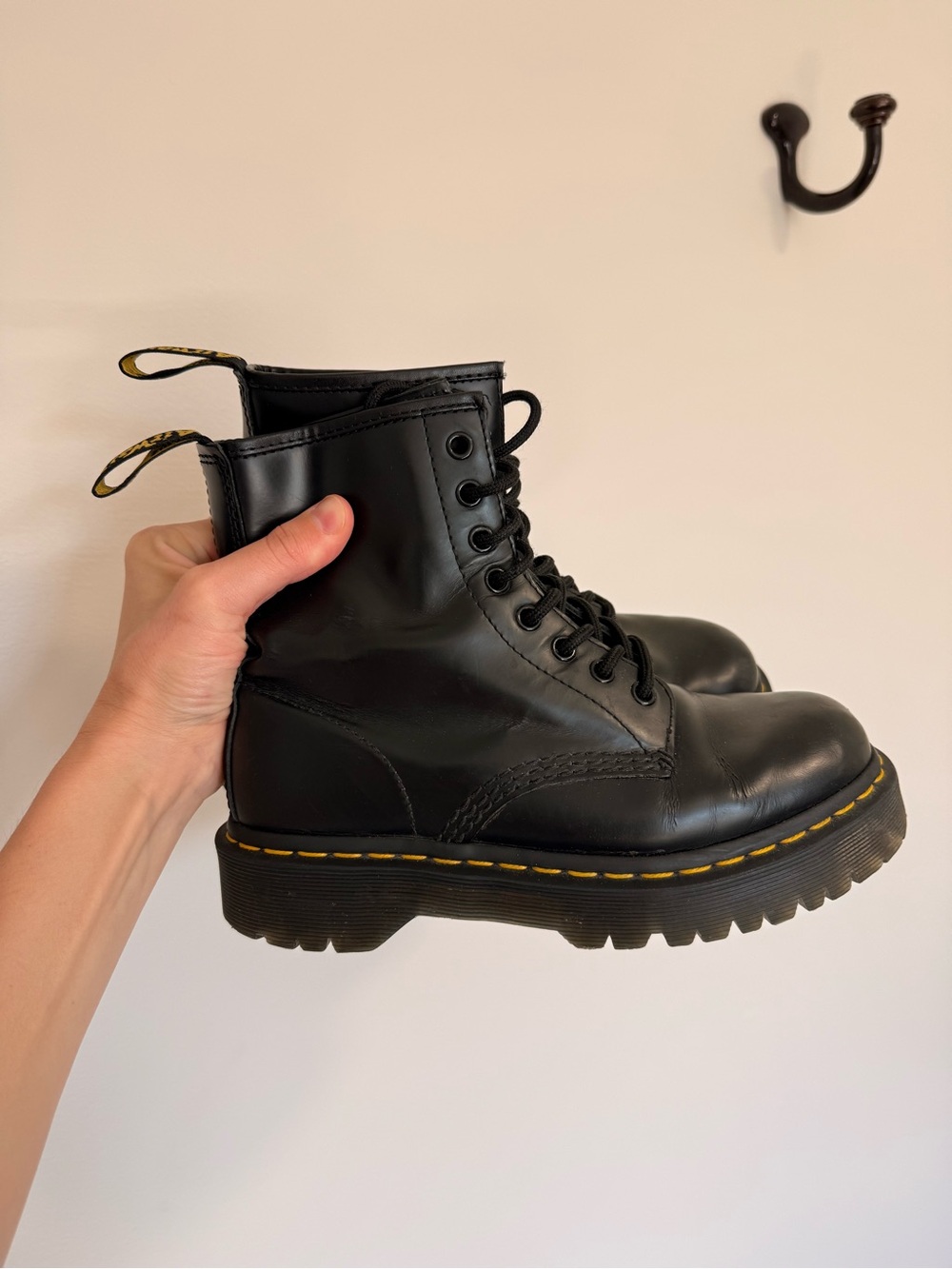 Dr. Martens Black Lace-Up Platform Combat Boots — Size 7